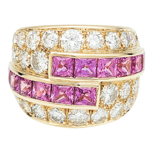 Bague 51 Bague en or jaune diamants et saphirs roses. 58 Facettes 30639