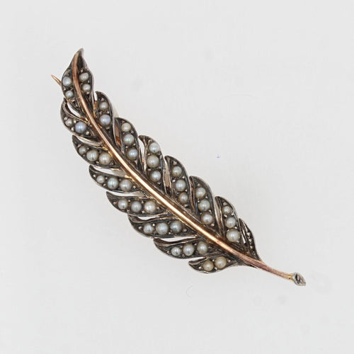 Broche Broche ancienne perles fines feuille 58 Facettes 19-281