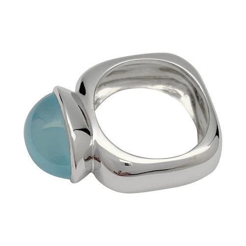 Bague 52 Bague carrée en or blanc, cabochon d'aigue-marine. 58 Facettes 30362