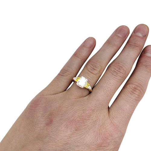 Bague 51 Bague platine et or jaune diamant rectangulaire brillanté, 2 carats. 58 Facettes 29488
