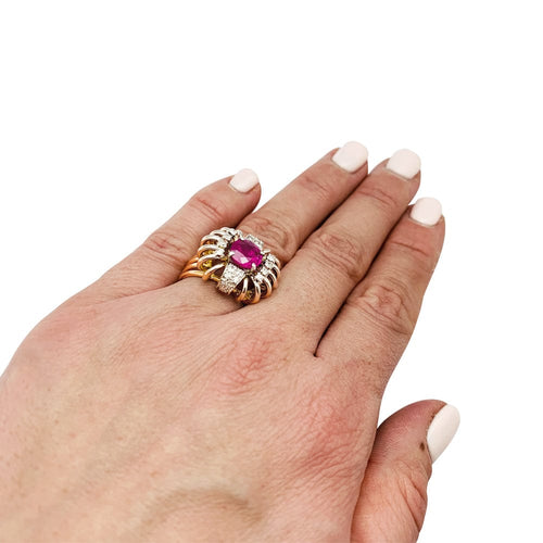 Bague 53.5 Bague 1950 en or rose, platine, diamants et rubis. 58 Facettes 30117