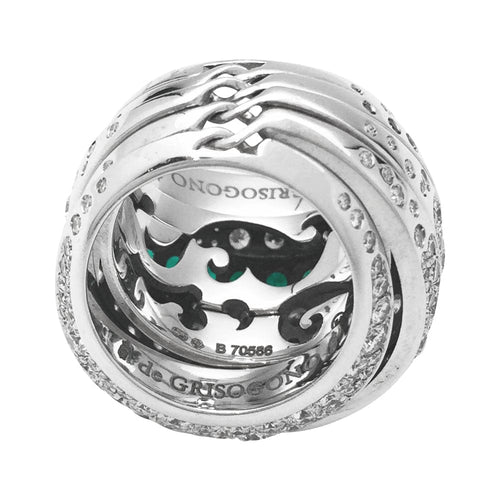 Bague 54 Bague De Grisogono, modèle "Jiya", en or blanc, diamants et émeraudes. 58 Facettes 29213