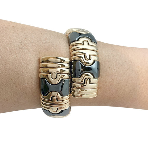Bracelet Bracelet Bulgari Parentesi en or jaune et acier noirci. 58 Facettes 30084