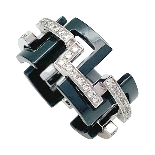 Bague 50 Bague Mellerio, "Graphic", or blanc, céramique, diamants. 58 Facettes 29698-1