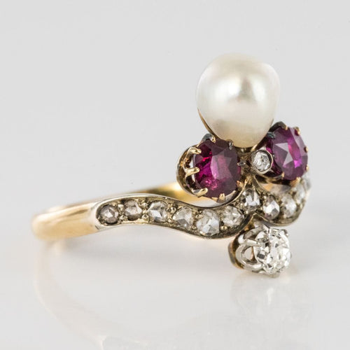 Bague 58 Bague ancienne duchesse rubis diamants et perle fine 58 Facettes 17-151-58-1