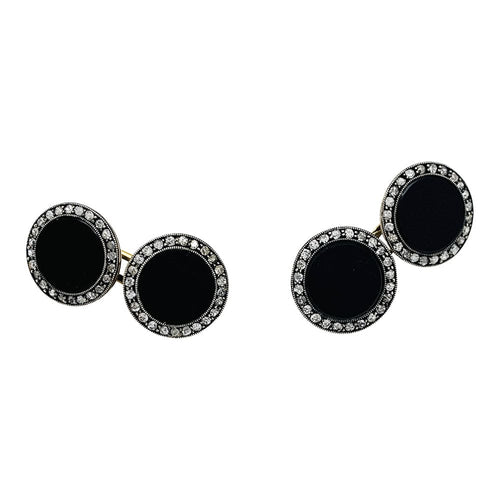 Boutons de manchette Boutons de manchette 1910 en or, argent, onyx et diamants. 58 Facettes 30254