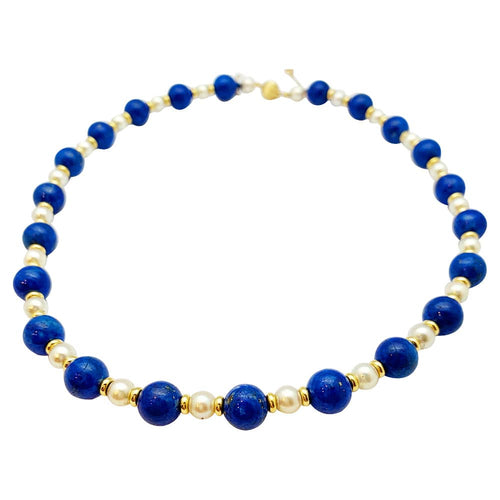 Collier Collier boules lapis lazuli, perles, intercalaires or jaune. 58 Facettes 30349