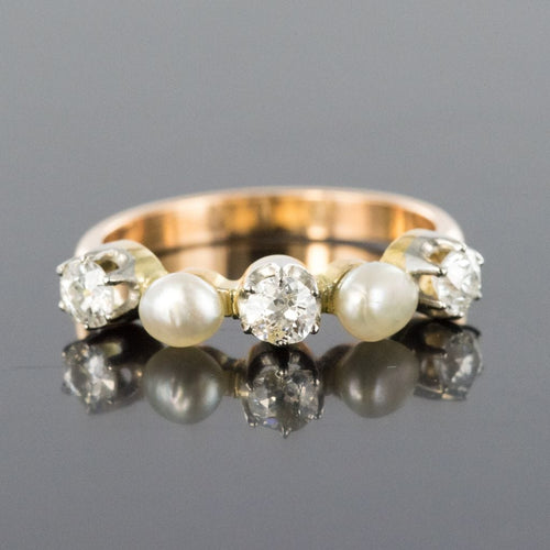 Bague 53 Bague ancienne jarretière perles fines diamants 58 Facettes 19-194