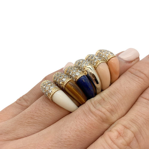 Bague 51 Bague Van Cleef et Arpels "Philippine" en or jaune, oeil de tigre et diamants. 58 Facettes 30045