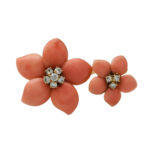 Bague 51 Bague Van Cleef & Arpels, "Double Fleurs", or jaune, corail et diamants. 58 Facettes 29151-1