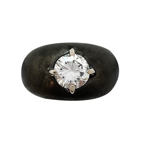Bague 53 Bague jonc en or blanc noirci, centre diamant 2.08 carats. 58 Facettes 30302