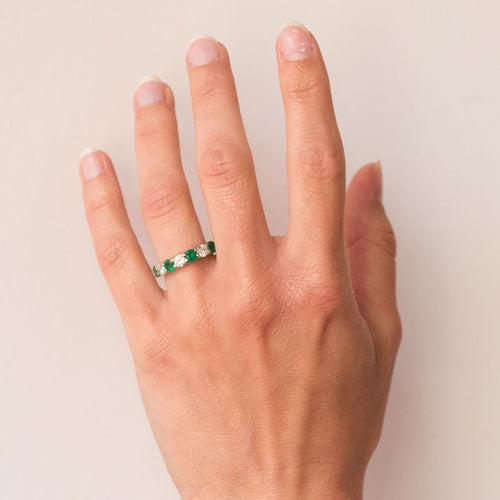 Bague 56 Alliance diamants émeraudes 58 Facettes 15-378-56