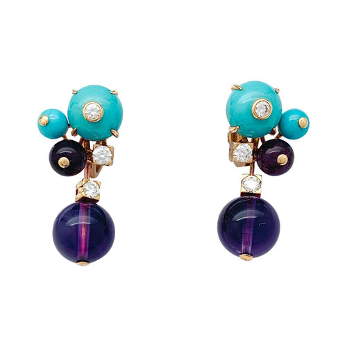Boucles d'oreilles Boucles d'oreilles Cartier "Délices de Goa" en or rose, améthystes, diamants et turquoises. 58 Facettes 30107