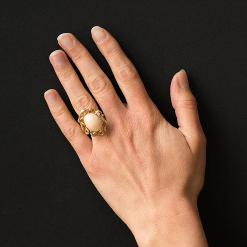 Bague 51 Bague corail peau d'ange et diamant 58 Facettes 18-317-51