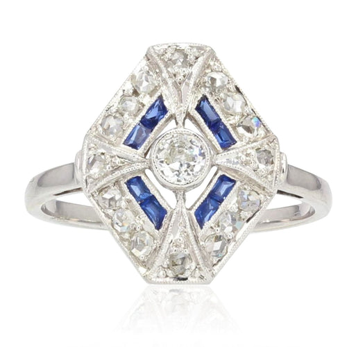 Bague 55 Bague art déco diamants saphirs hexagonale 58 Facettes 20-577-55