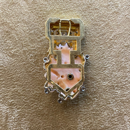 Clip Clip or jaune corail, diamant et cabochon saphir 58 Facettes CEY22