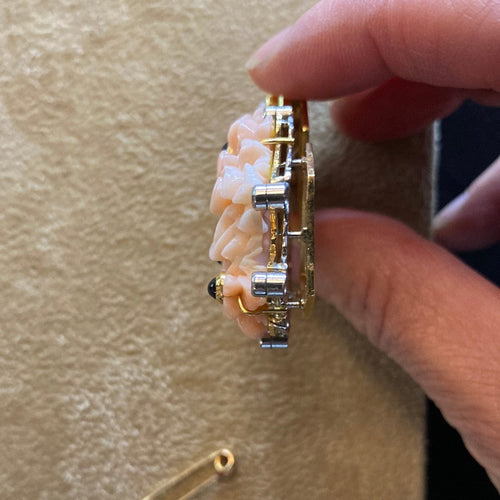 Clip Clip or jaune corail, diamant et cabochon saphir 58 Facettes CEY22
