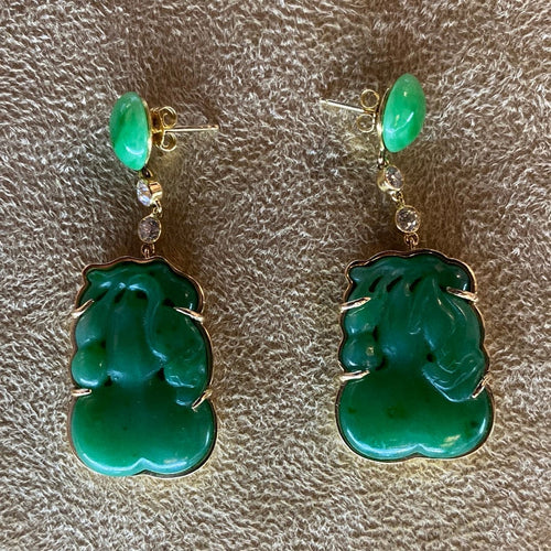 Boucles d'oreilles Pendants d'oreilles en jade sculpté et diamants 58 Facettes CEY25