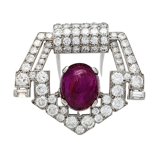 Broche Broche Cartier Art Déco en platine diamants et rubis étoilé. 58 Facettes 30488