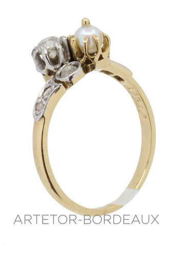 Bague 55 Vous et moi ancien perle et diamants 58 Facettes 34271