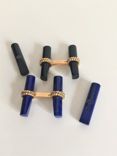 Boutons de manchette bâtonnets onyx et lapis 58 Facettes 375
