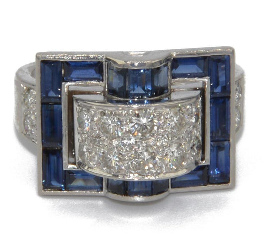 Bague Bague Tank en platine et saphirs bleus calibrés 58 Facettes 0