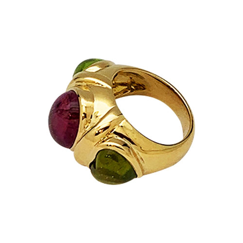 Bague 51 Bague en or jaune tourmaline et péridots. 58 Facettes 30216