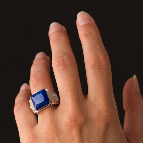 Bague 54 Bague lapis lazuli cristal de roche et diamants 58 Facettes 17-358-54-1