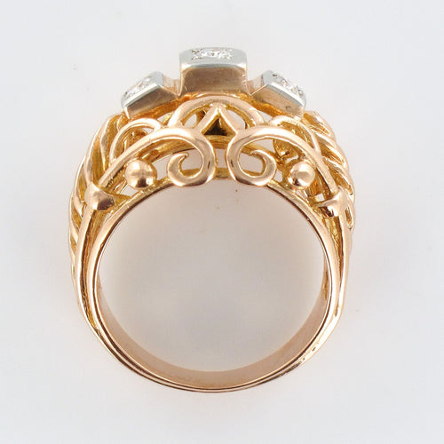 Bague 55 Bague vintage fils d'or rose et diamants 58 Facettes 14-185-55