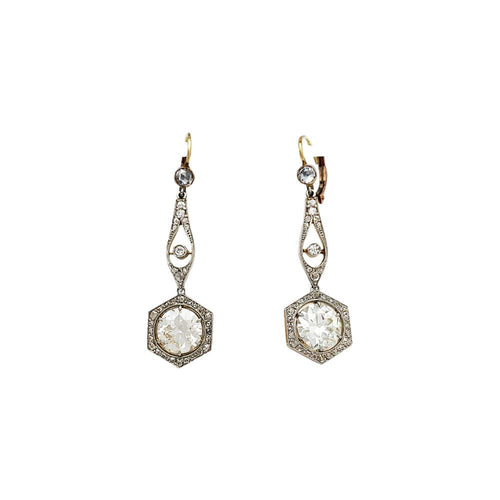 Boucles d'oreilles Boucles d'oreilles pendantes 1900 platine, or et diamants. 58 Facettes 30494