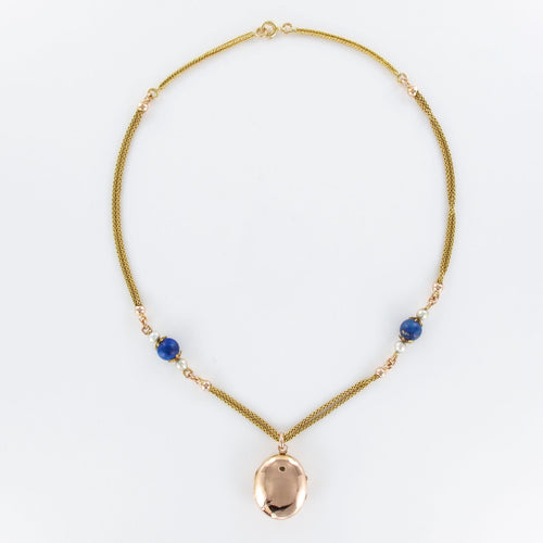 Collier Collier ancien et son médaillon lapis lazuli et perles fines 58 Facettes 20-154