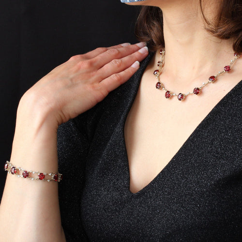 Bracelet Parure grenats et diamants or blanc 58 Facettes 21-051-21-052