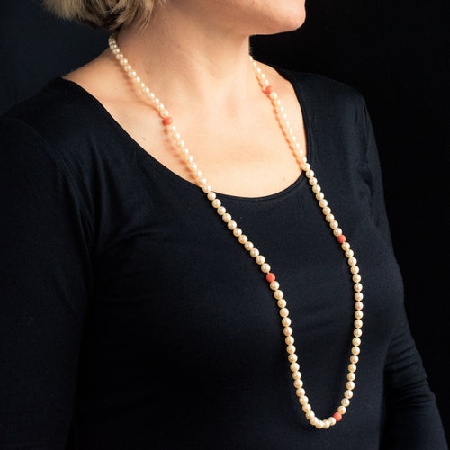 Collier Sautoir perles et perles de corail 58 Facettes 17-312A