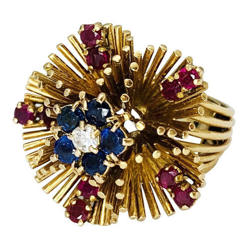 Bague 49 Bague vintage or jaune, saphirs, rubis et diamants. 58 Facettes 30503