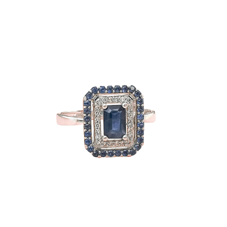 Bague 61 Bague rectangulaire à pans coupés Saphirs Diamants 58 Facettes AA 1591