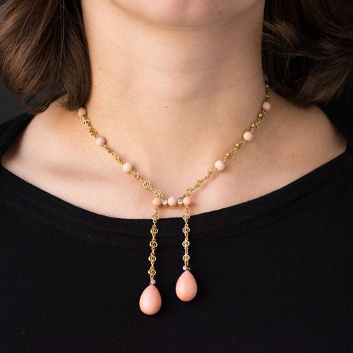Collier Collier ancien négligé corail peau d'ange et diamants 58 Facettes 17-285