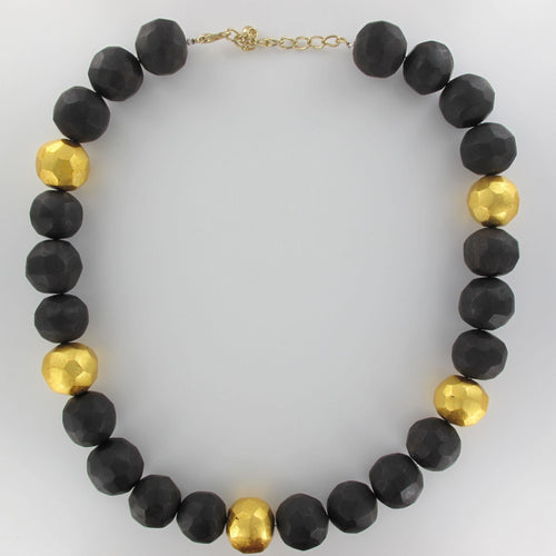 Collier Collier perles facettées en ébène et feuilles d'or 58 Facettes EBEC2