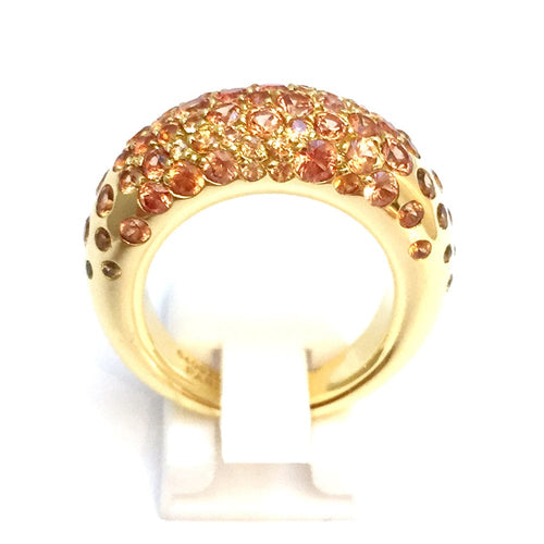 Bague 55 Bague Chaumet modèle "Caviar" en or jaune, saphirs oranges. 58 Facettes 24385-1
