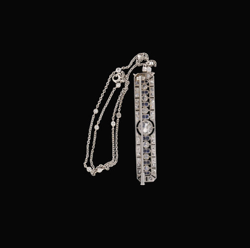 Collier Collier "Plaque Art Déco" Or blanc - Diamant 58 Facettes