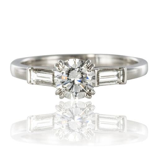 Bague 54 Solitaire diamant et diamants baguette 58 Facettes 16-060-54