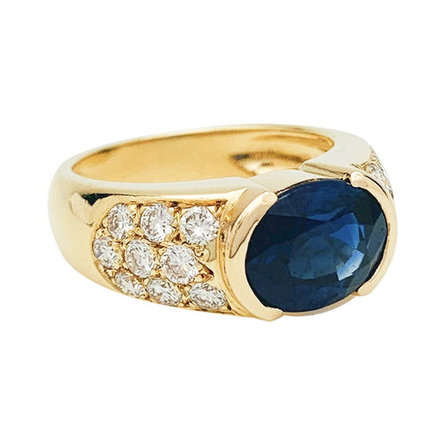 Bague 53 Bague en or jaune, diamants et saphir. 58 Facettes 30520