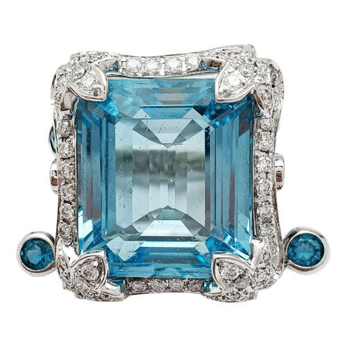 Bague 52 Bague Edouard Nahum "Sterina" or blanc diamants et topaze 58 Facettes 30314