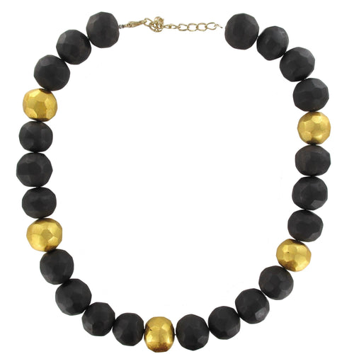 Collier Collier perles facettées en ébène et feuilles d'or 58 Facettes EBEC2