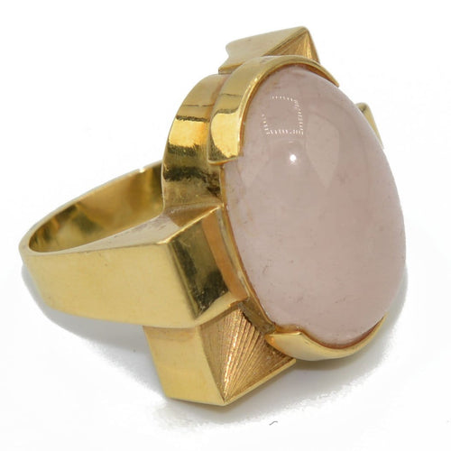 Bague Bague or jaune géométrique ornée d'un quartz rose 58 Facettes 0