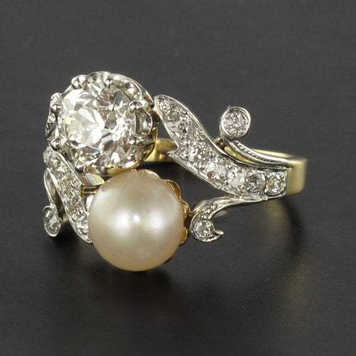 Bague 54 Bague ancienne diamants et perle fine toi et moi 58 Facettes 18-049-54