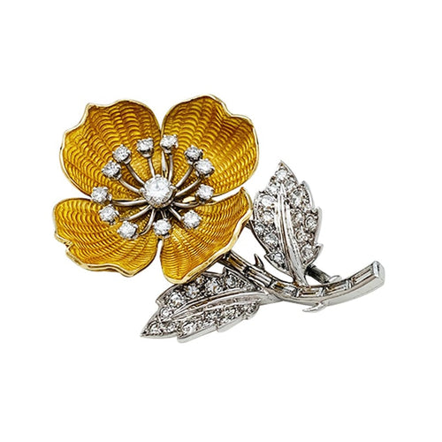 Broche Broche "Eglantine" Boucheron en or et platine, émail et diamants. 58 Facettes 30428