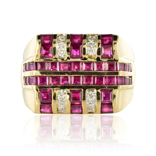 Bague 53 Chevalière rubis diamants 58 Facettes 18-252-53