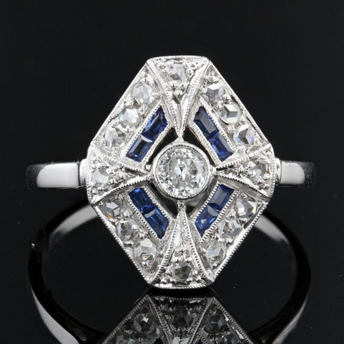 Bague 55 Bague art déco diamants saphirs hexagonale 58 Facettes 20-577-55