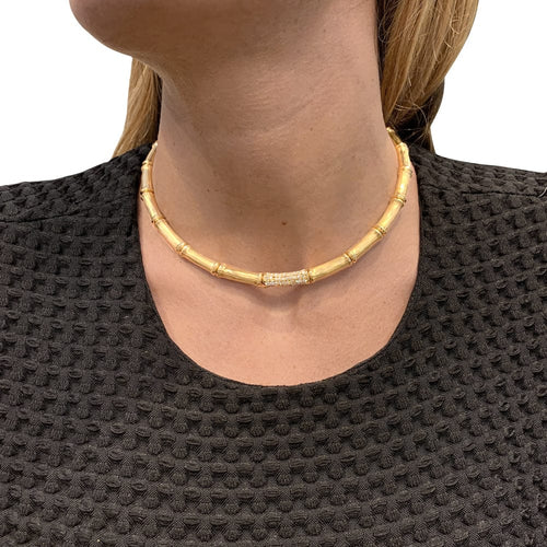 Collier Collier Cartier, "Bamboo", en or jaune et diamants. 58 Facettes 29537