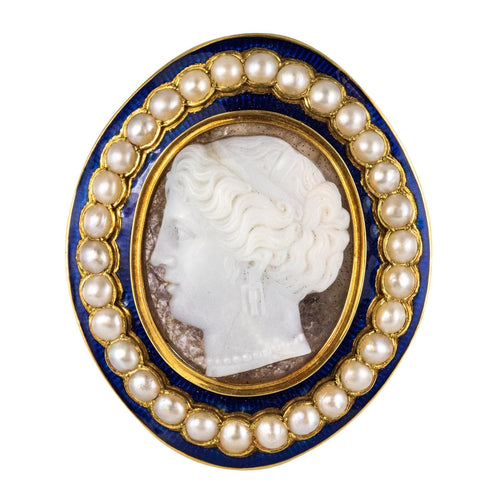 Broche Broche Camée email bleu perles 58 Facettes 14-105-8377620